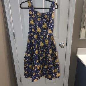Collectif x Modcloth dress Sz S/US 6 Blue/yellow Lily print